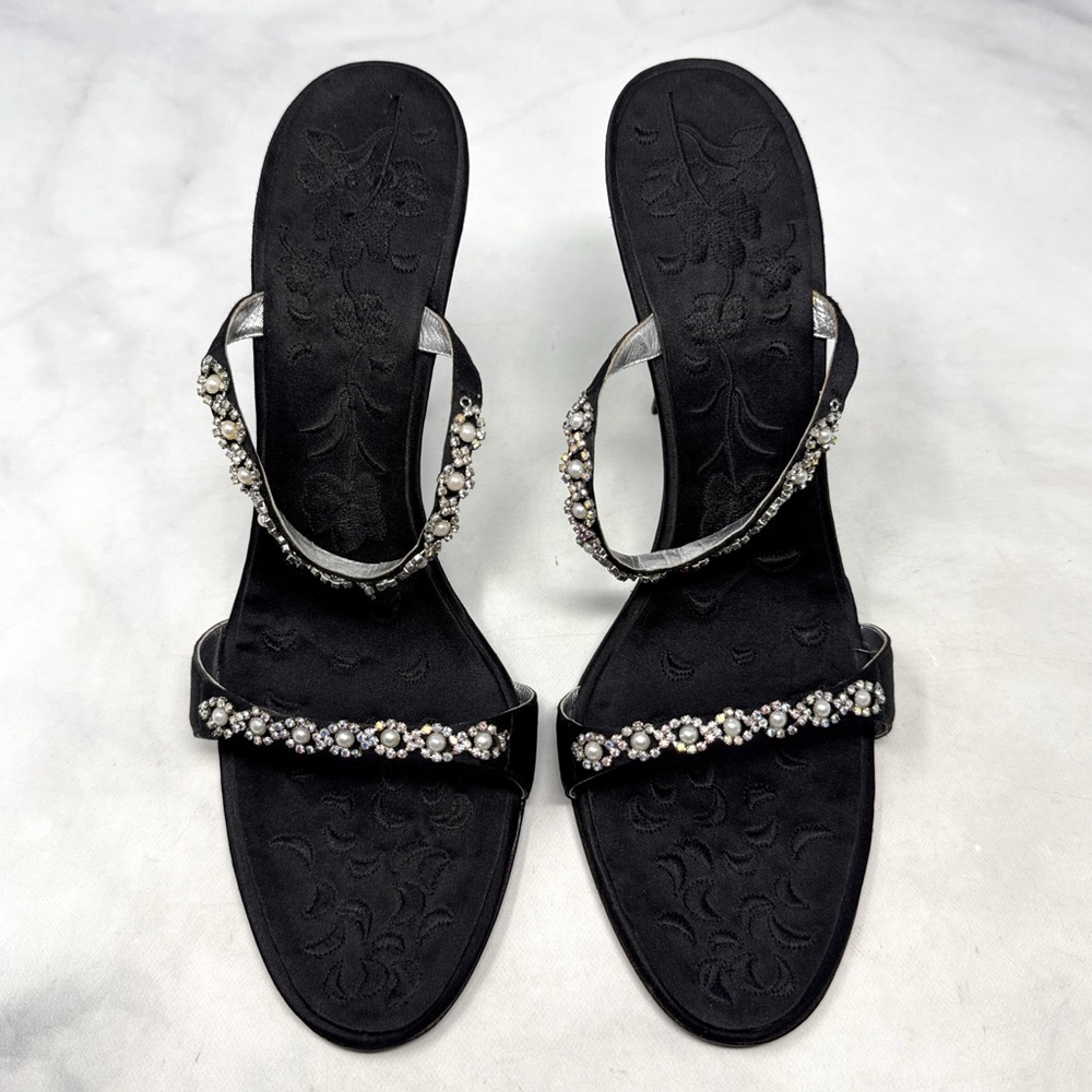 NEW Giuseppe Zanotti Vicini Vintage Y2K Silk Rhinestone Slide Mule Sandal Heels